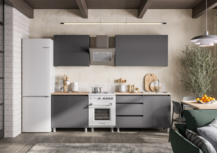 Готовая кухня Денвер 2м, графит серый/сонома